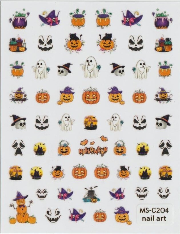 Halloween Nail Art Stickers, Pumpkins, Ghosts, Witch, Black Cat, Bat, Zombie