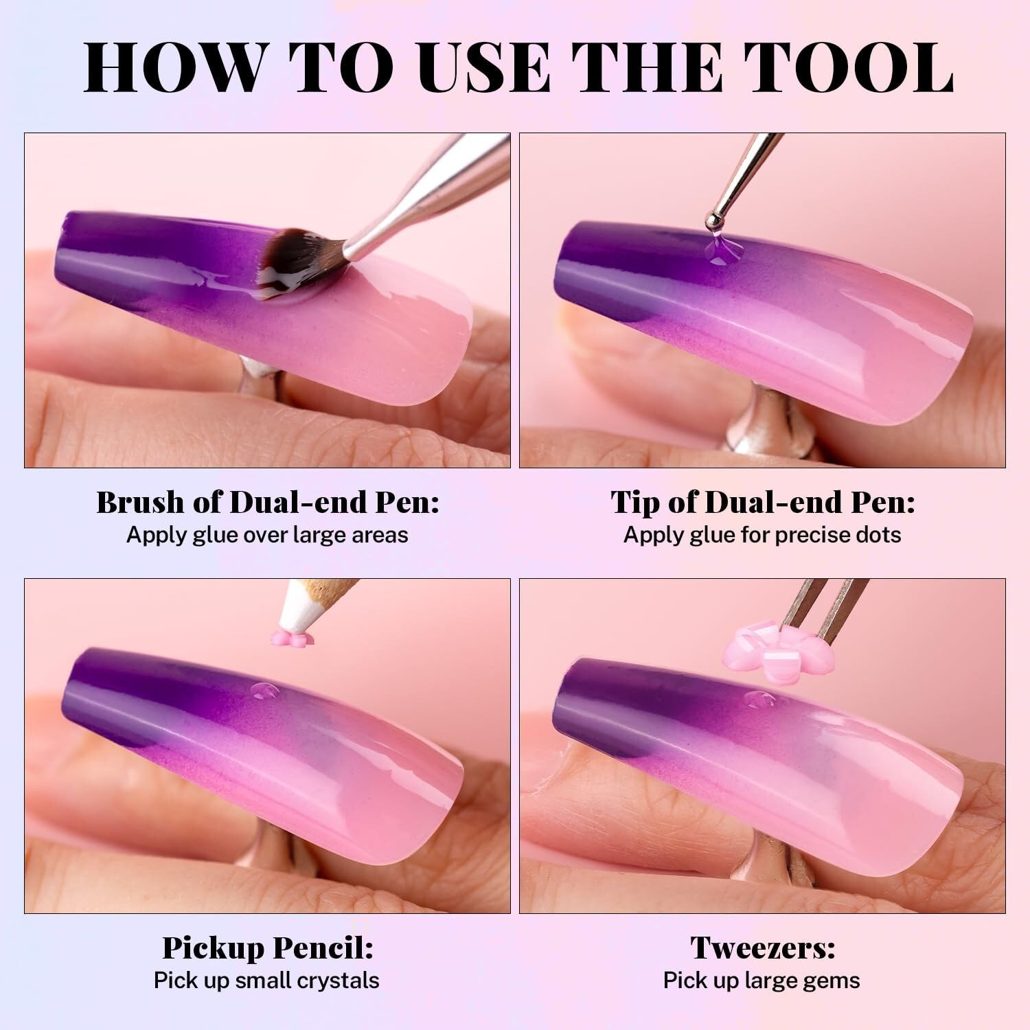 3D Nail Charms, Manicure Kit with Nail Rhinestone Glue Gel (UV Curing), Butterfl