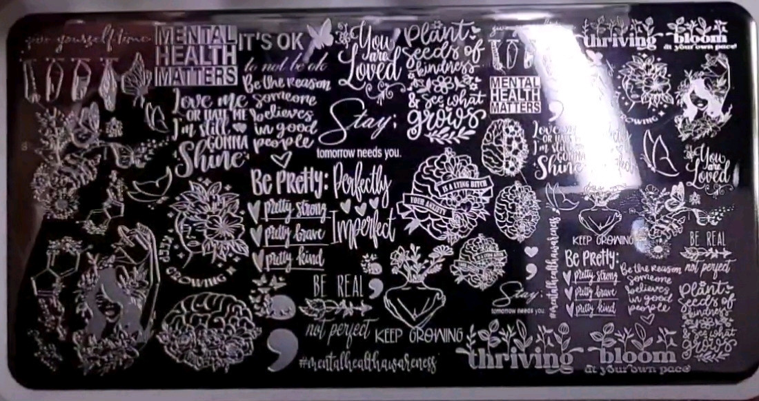 🤕🧠🤯🩹Pretty Fingers By Robin Self Love Mental Health Nail Stamping Plate
