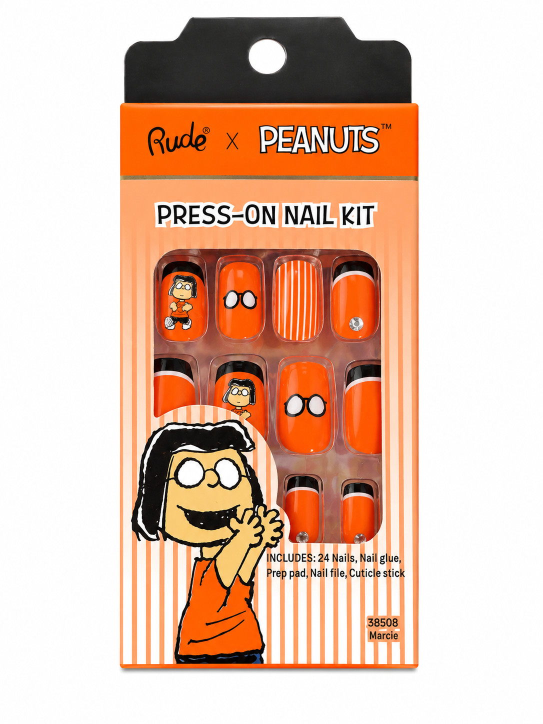 RUDE x Peanuts Press-On Nail Kit Marcie Orange 24 Nails Halloween New Sealed
