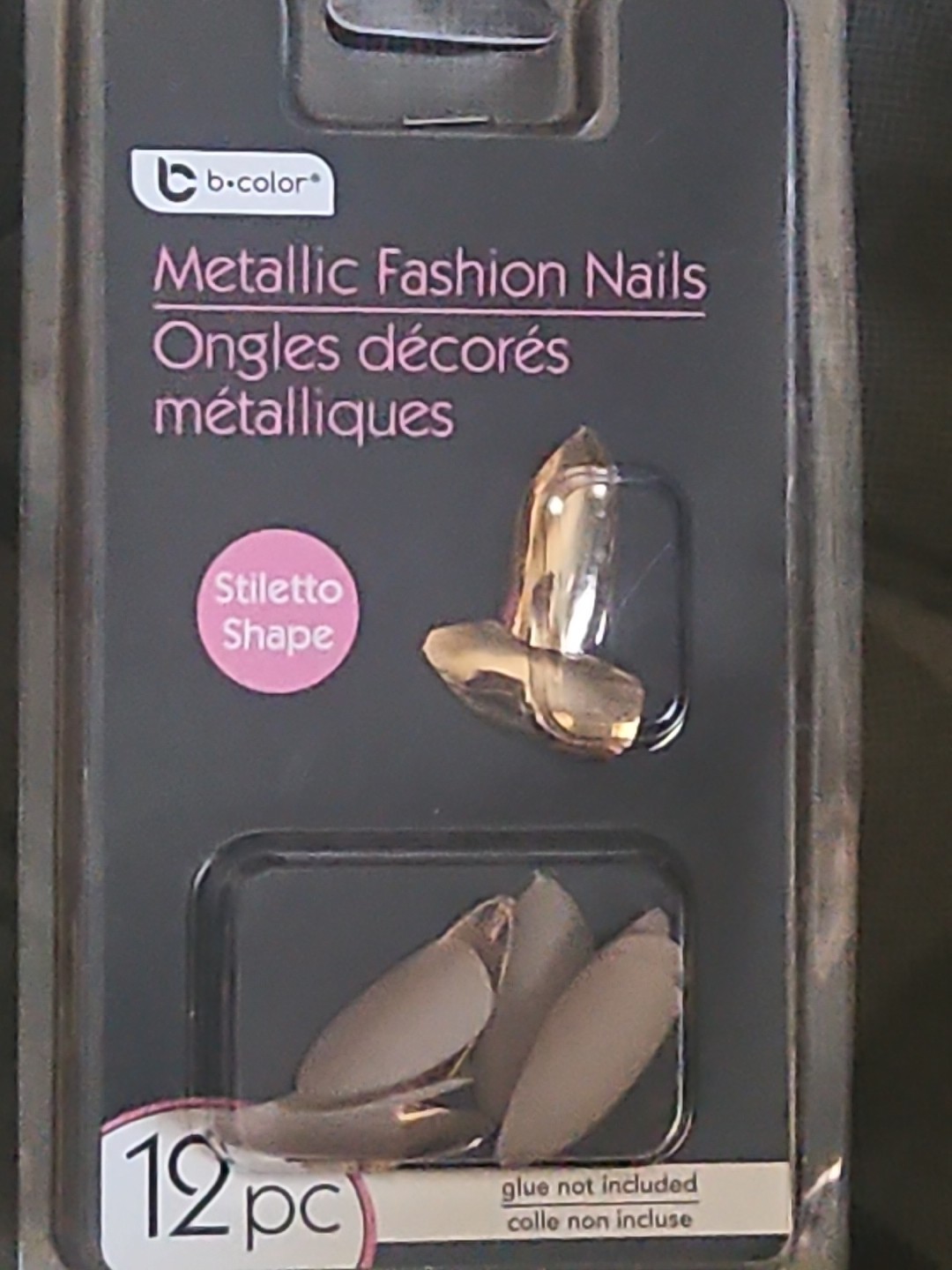b color Metallic Fashion Nails Stiletto Shape NEW Medium Gold & Beige