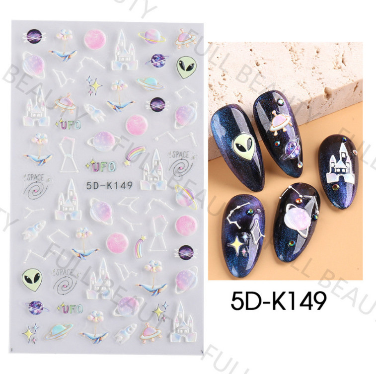 5D Embossed UFO Planet Star Rocket Finger Toe Nail Art Sticker Manicure DIY NS24