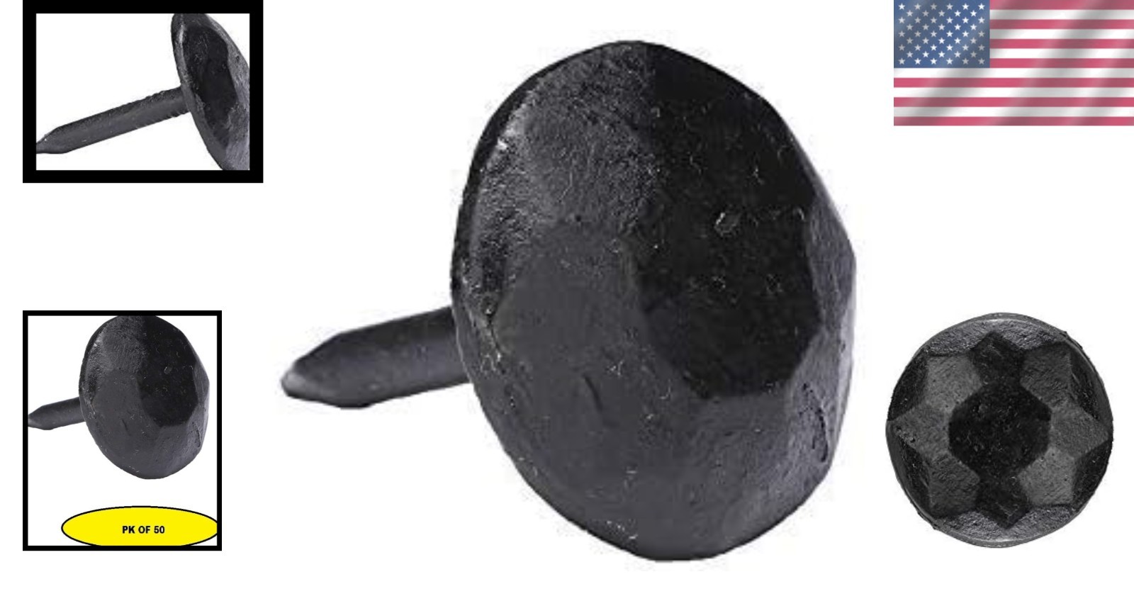 Round Iron Clavos Decorative Nails, 1x1in, Black Finish