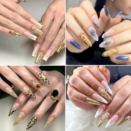 1Bag Metallic Rose Flower Star Nail Art Charms 3D Gold Beads Colorful -20