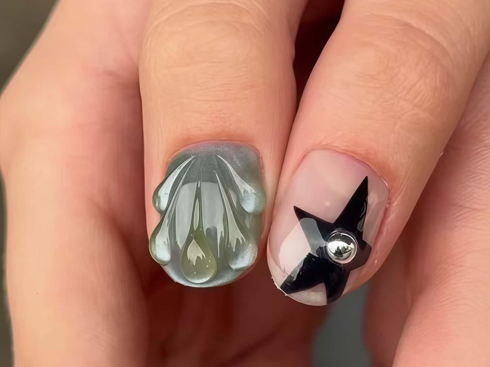 Handmade 3D Jelly Color Metal Bead Short Square Press on Nails