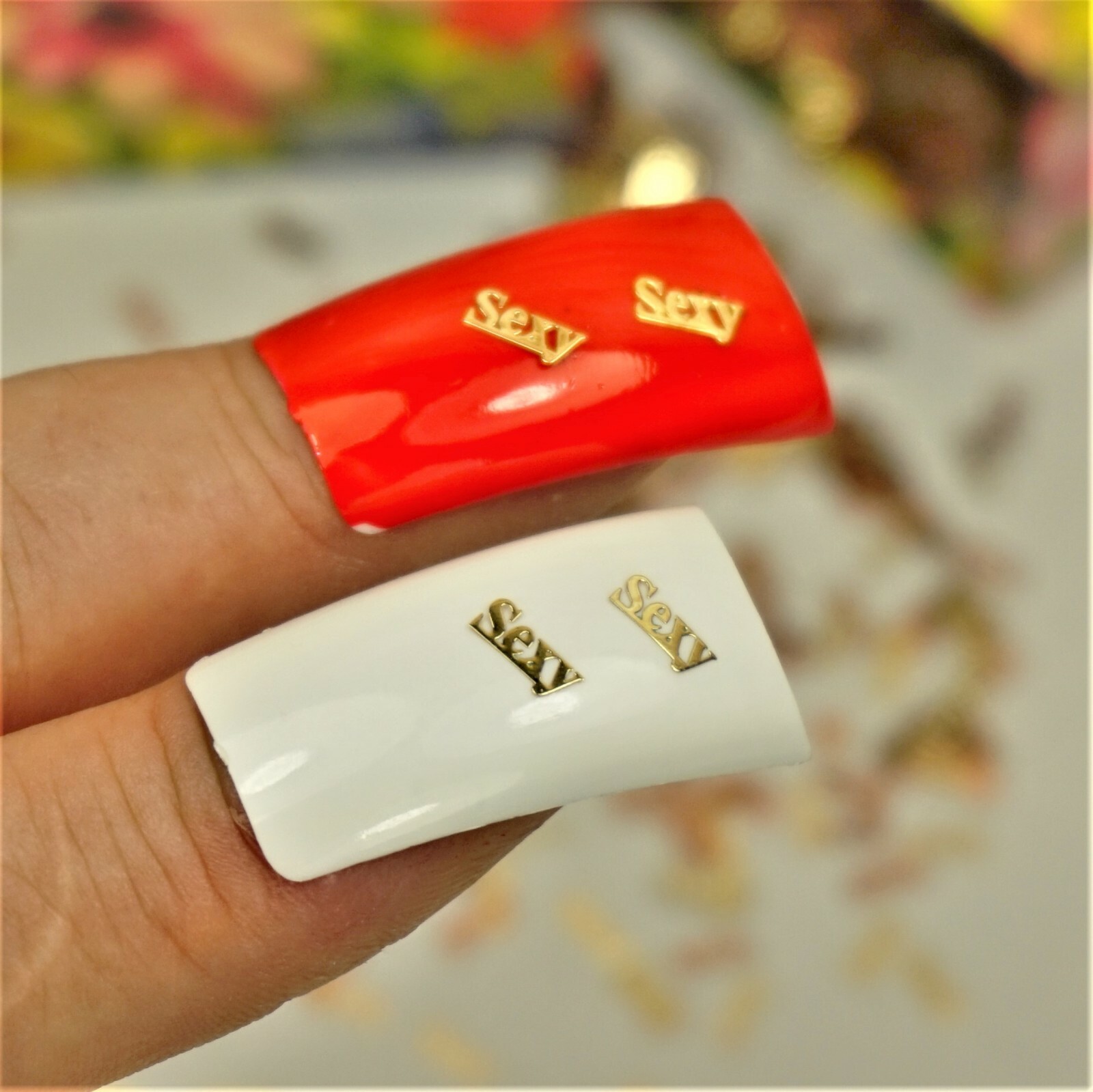 25 GOLD METAL “SEXY” NAIL CHARMS NAIL DECALS SMALL GIFT IN BOX FOR WOMEN