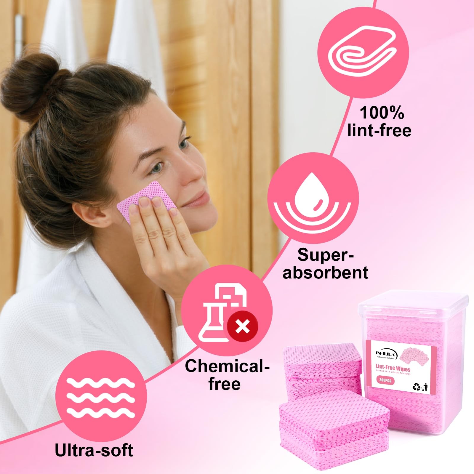 NXJ INFILILA Lint Free Nail Wipes, 400PCS Polish Remover Wipes