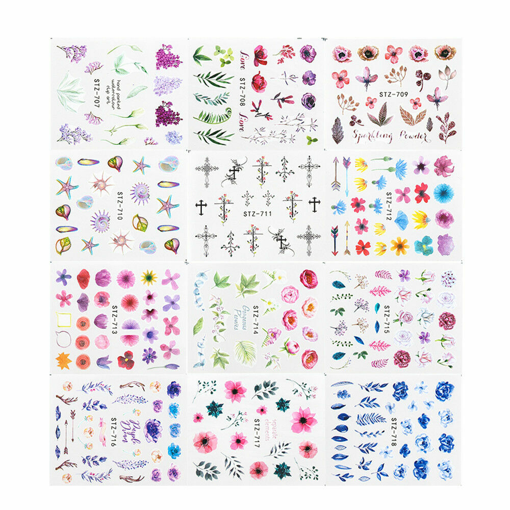 Nail Art Water Transfer Sticker Flower Rose Butterfly Seashell Floral Decal NS10