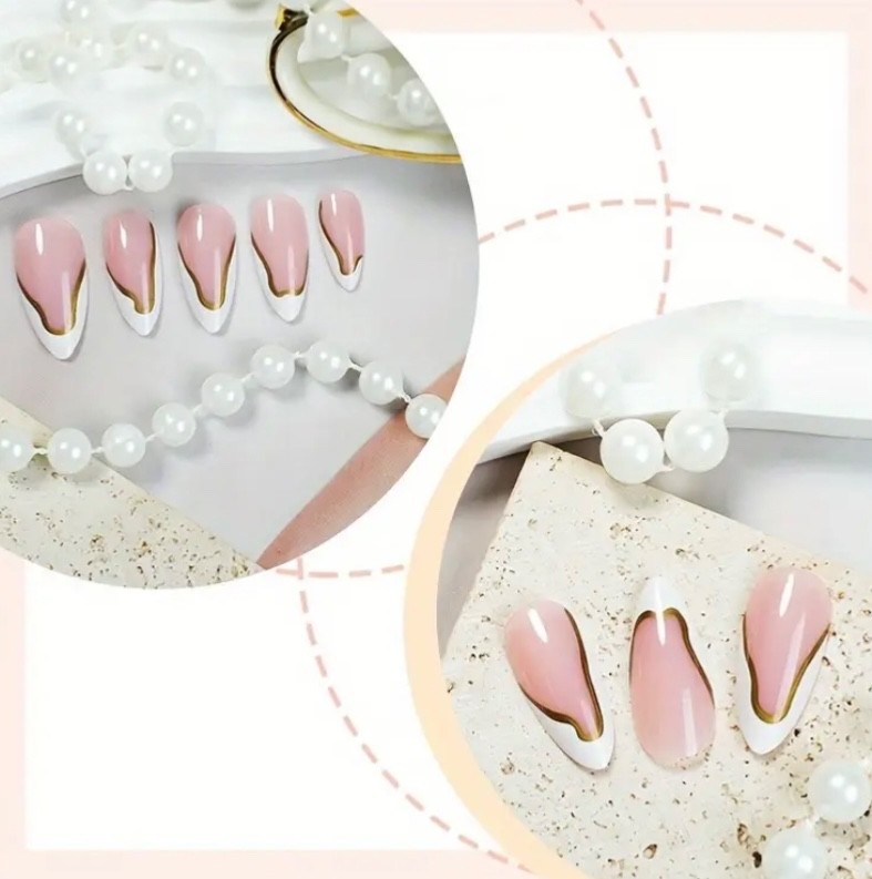 Elegant white and gold press on nails