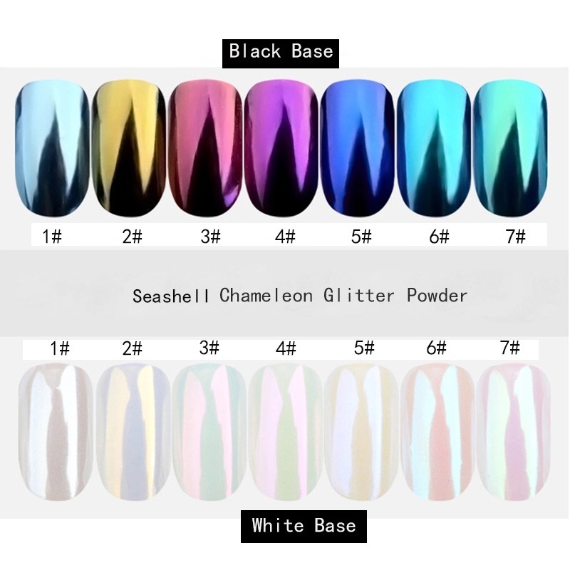CERAMIC Nails Mirror SHELL Powder Shiny PEARL White Chrome Nail Pigment Colours