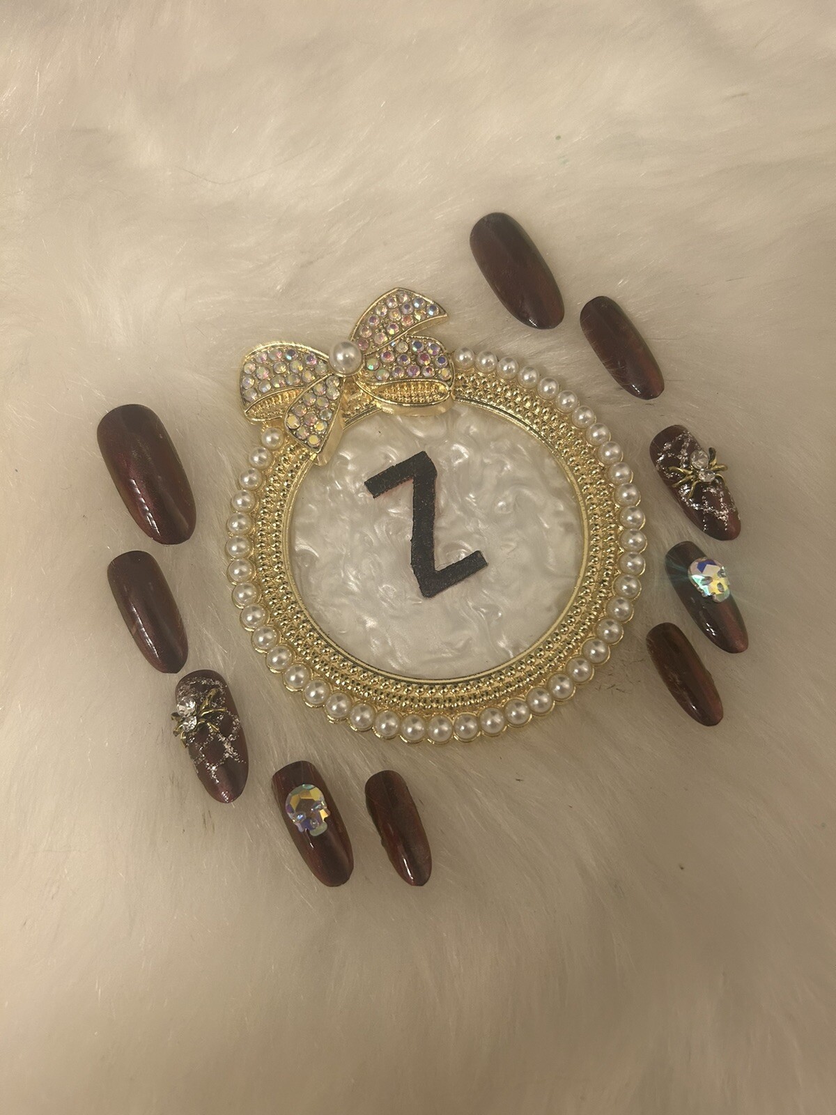Z NAILZ Set Of Halloween/Gothic Dark Red Chrome Long Coffin Press On Nails