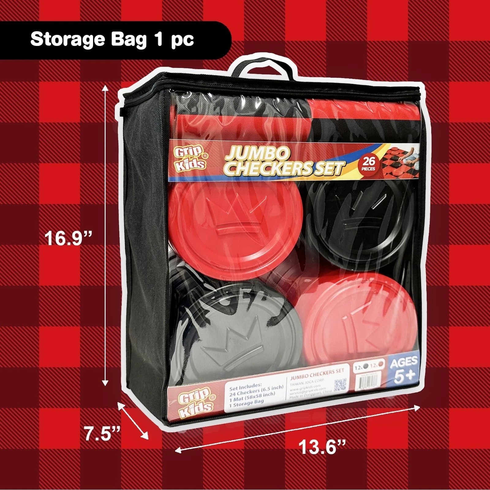 Jumbo Checkers Set with Storage Bag – 58 inch mat – Outdoor & Indoor Play Toy…