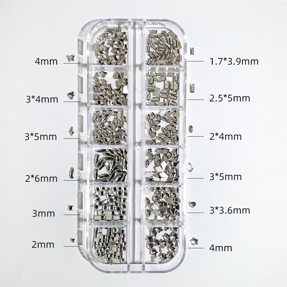 Small Crystal Rhinestones Set, 1/6/12 Grid Flat Back for Gel Nail Art Projects