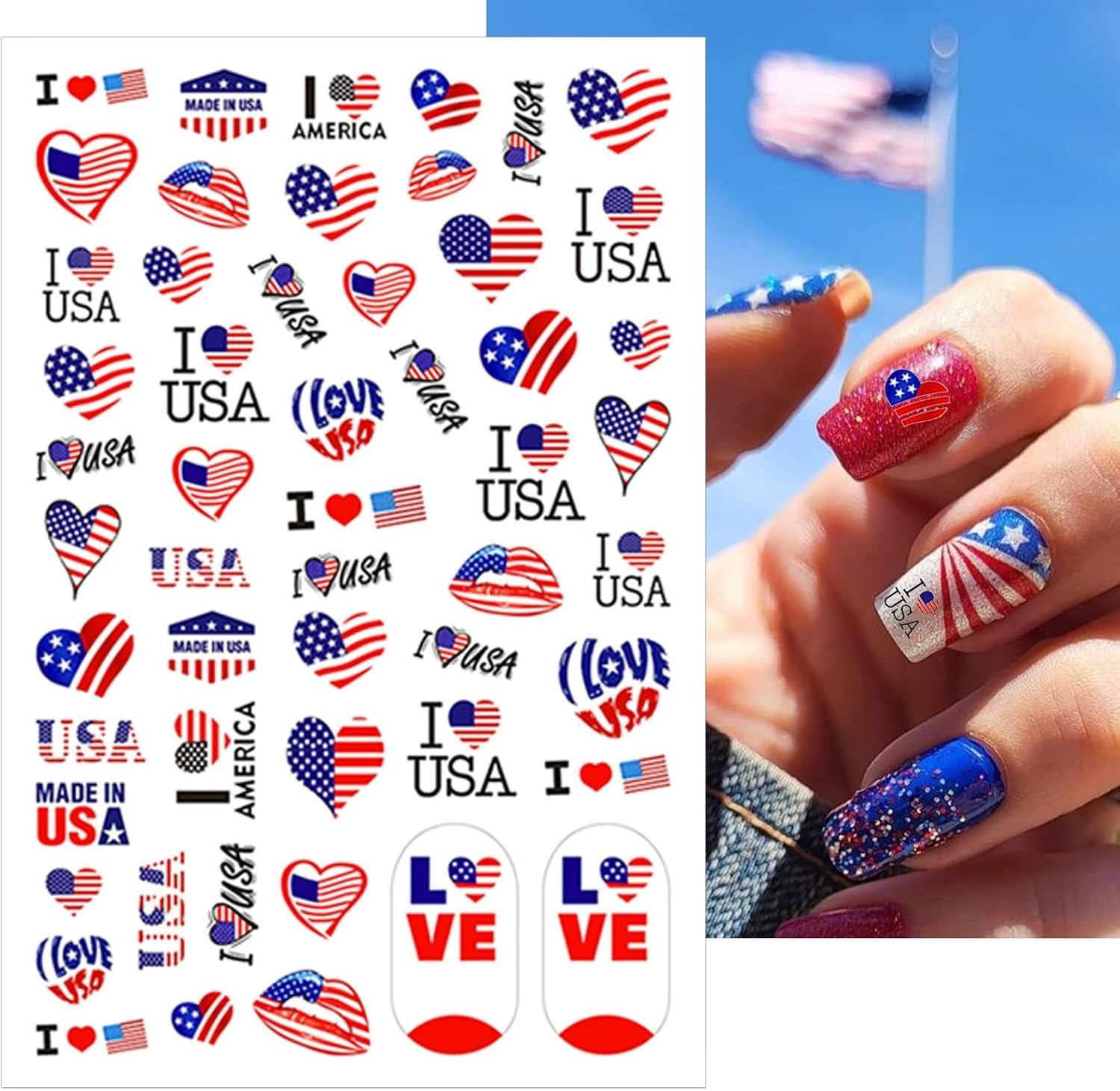 8 Sheets 4th of July Nail Stickers, Independence Day Patriotic Nail Decals, 3…