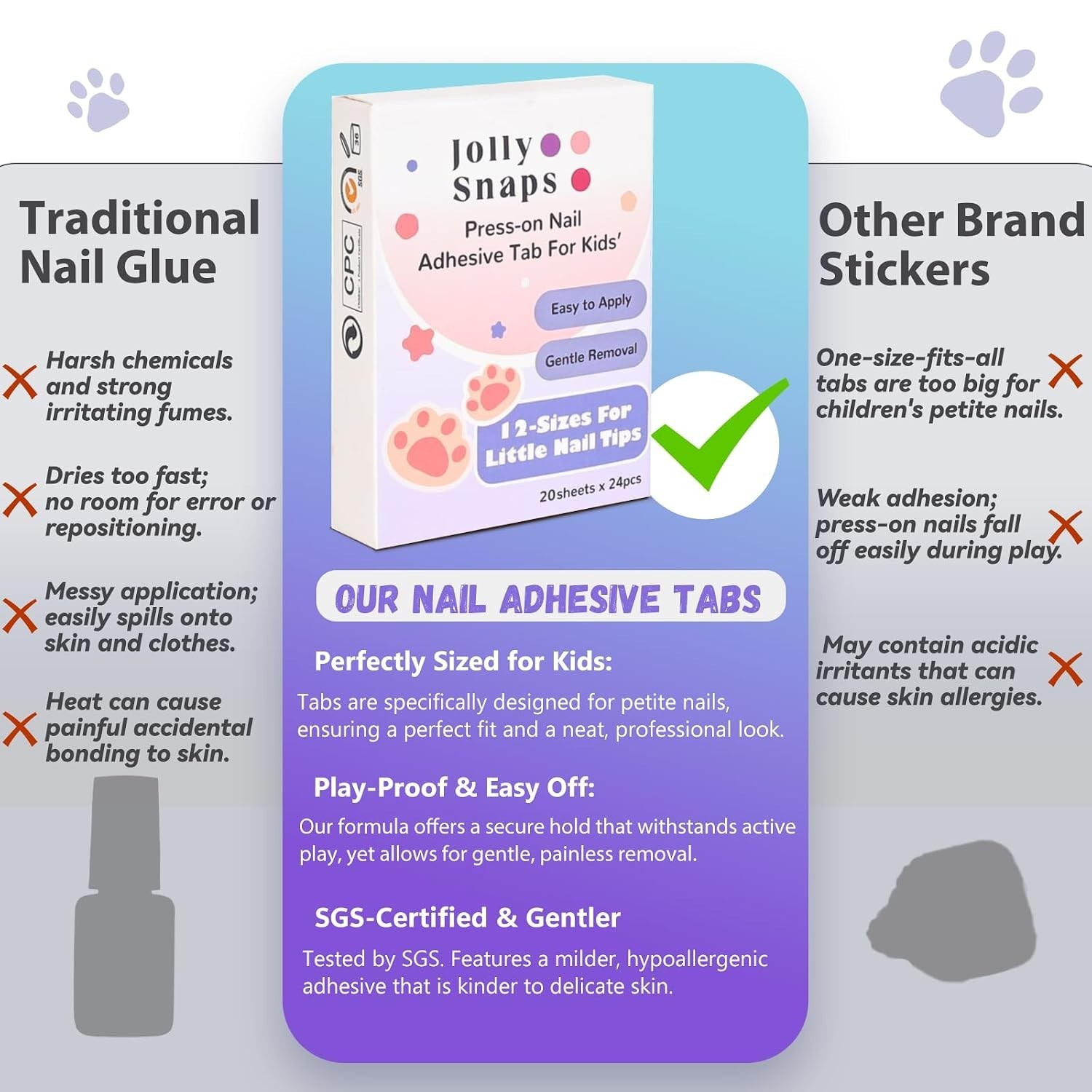 XS Non-Toxic Nail Adhesive Tabs for Kids | 480 PCS Extra Strong Sticky Tabs f…