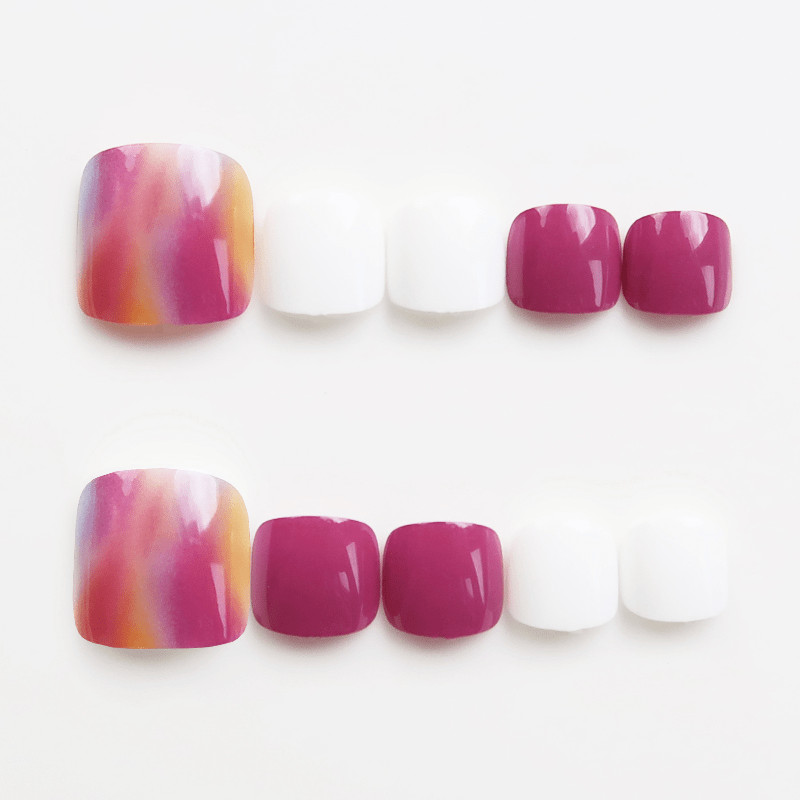 48p Purple Pink Gradient Toe Press on Nails,Dopamine Style Foot Nails for Summer