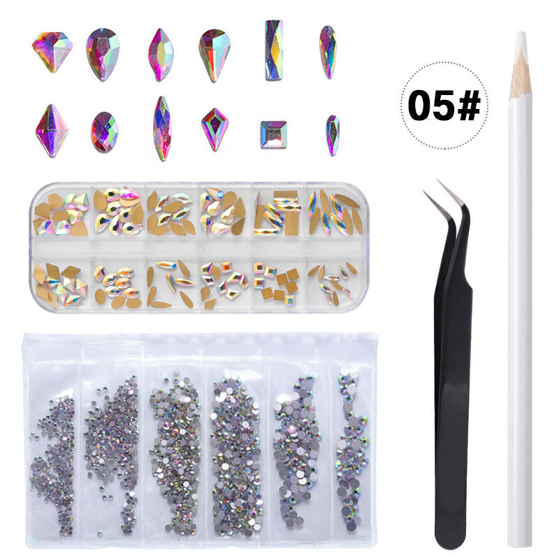3D Glitter Mix Gems Nail Rhinestones Picker Pen Tweezers Kit for Nail Art Decor