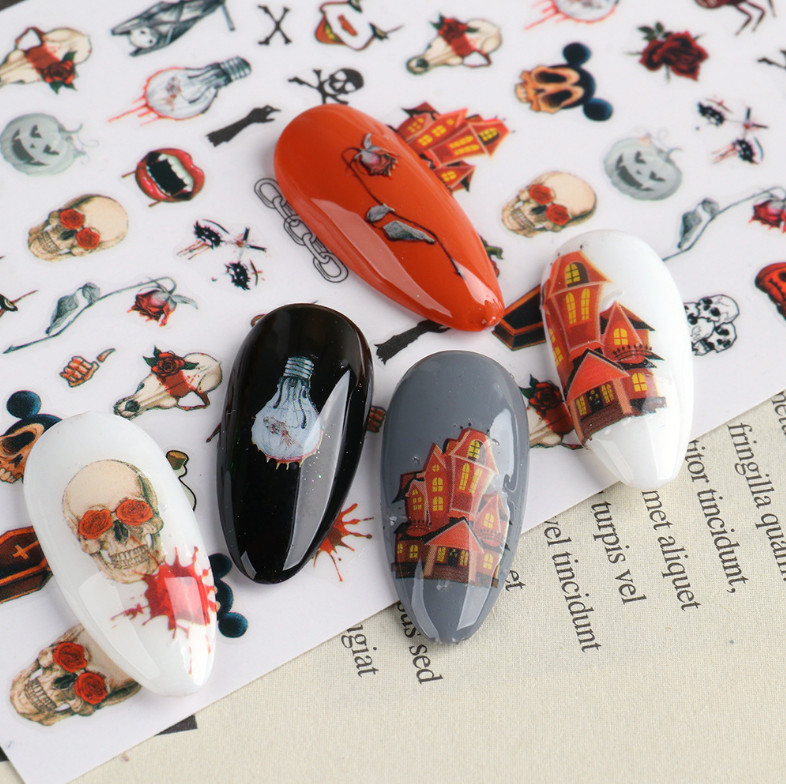 Nail art 3D stickers Skull skeleton Zombies pumpkin RIP ghost Halloween DIY NS38