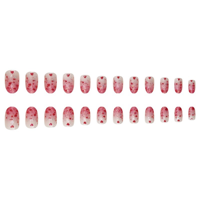 48 Pieces of Purple Pink Glitter Glitter Gradient Red Heart-shaped Fake Nail Art