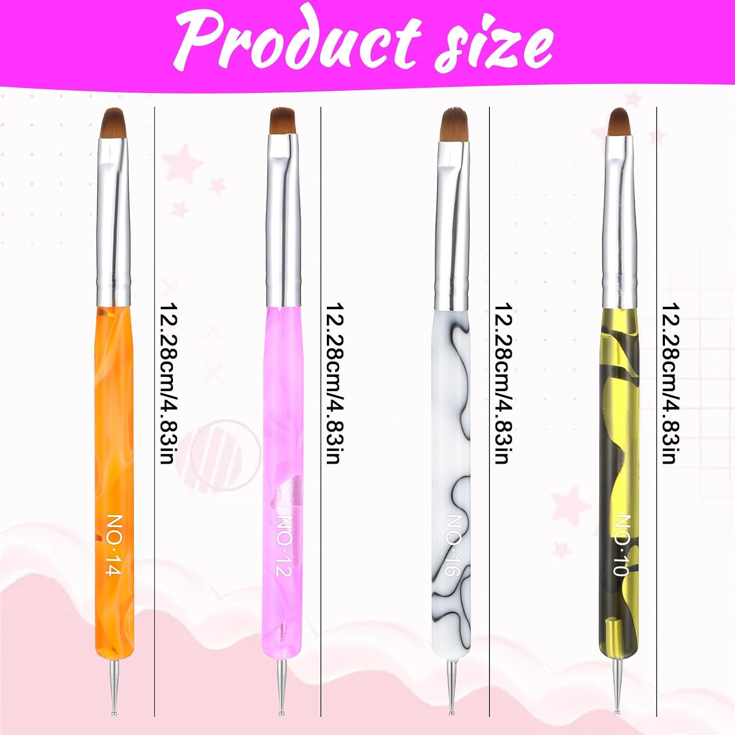 French Gel Nail Art Brush with Dotting Tools 4 Pcs Acrylic Two Way Nail Art