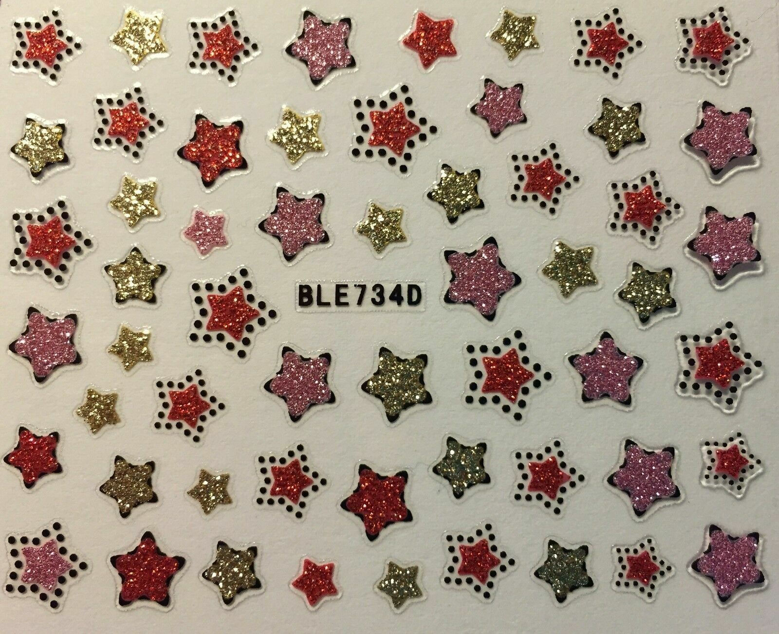 Nail Art 3D Decal Glitter Stickers Stars 4th of July Red Gold Pink BLE734D