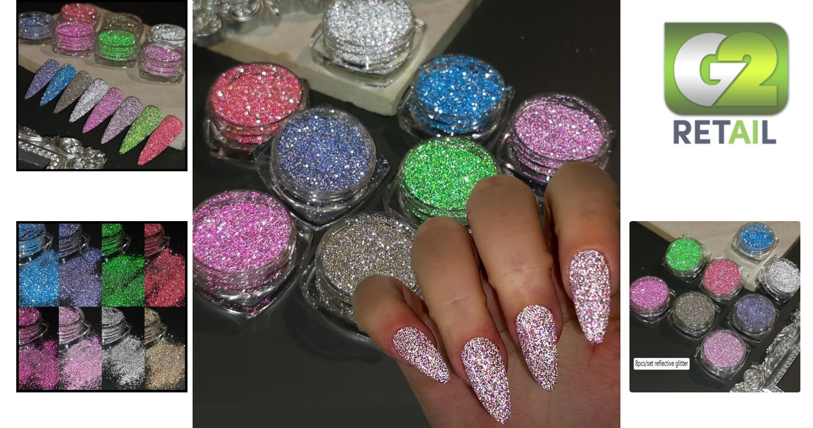 Reflective Glitter Powder Set – 8 Vibrant Diamond Shades for Stunning Nail Art