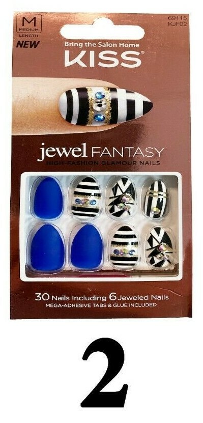 New Kiss Jewel Fantasy High Fashion Glamour Nails Medium Length 30 Nails #69115