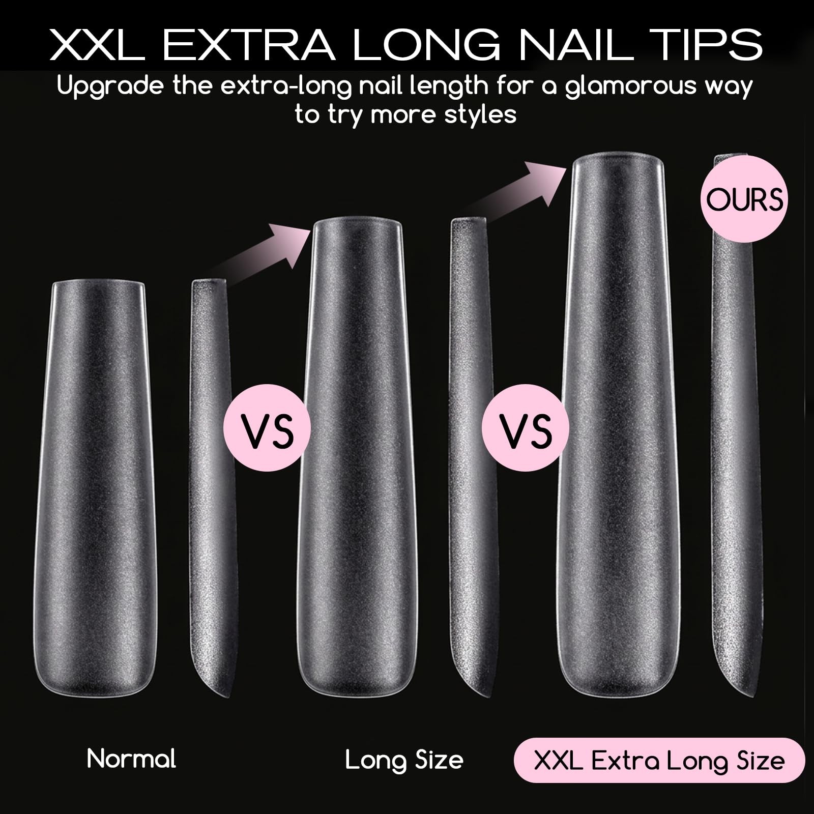 240PCS Long Square Nail Tips, 12 sizes Pre Shaped Full Cover Curve Nail Tips,…