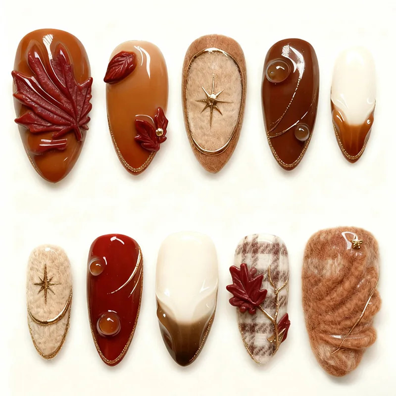 30pcs French Press on Nails:3D Flower Pearl Bow Almond Fake Nails
