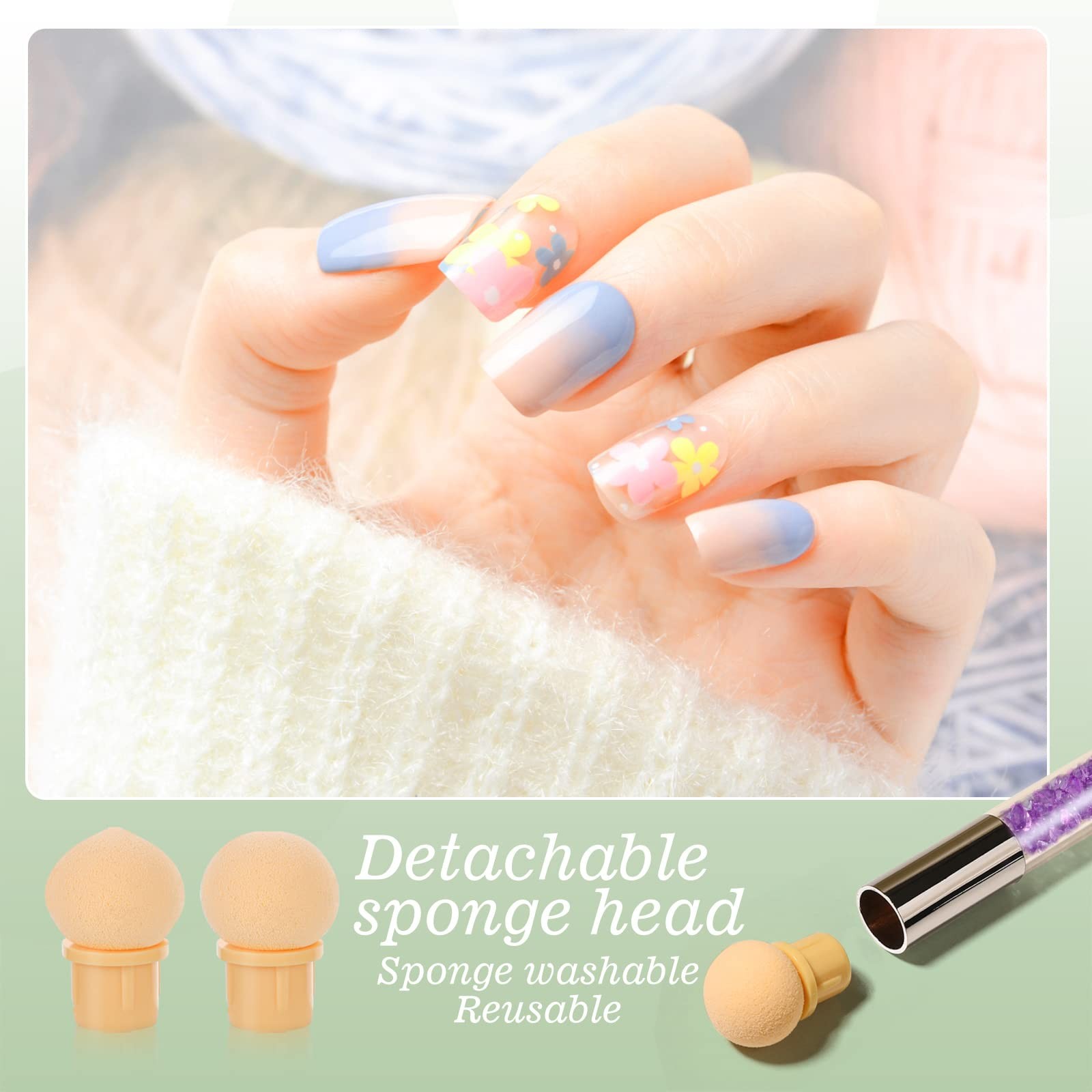 17 Pcs in 1 Set Nail Sponges for Ombre, Double-Head Ombre Brush for Nails wit…