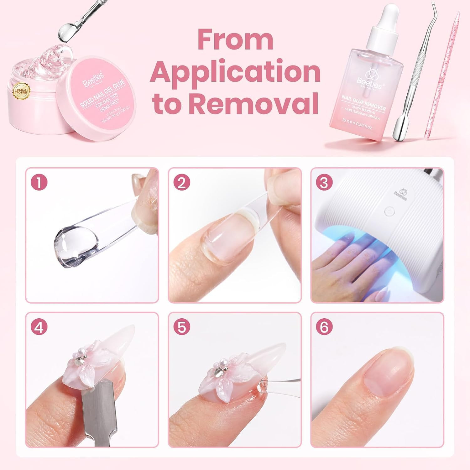 Solid Nail Glue Gel & Remover Kit for Nail Tips | Hema-Free & Tpo-Free Formula,