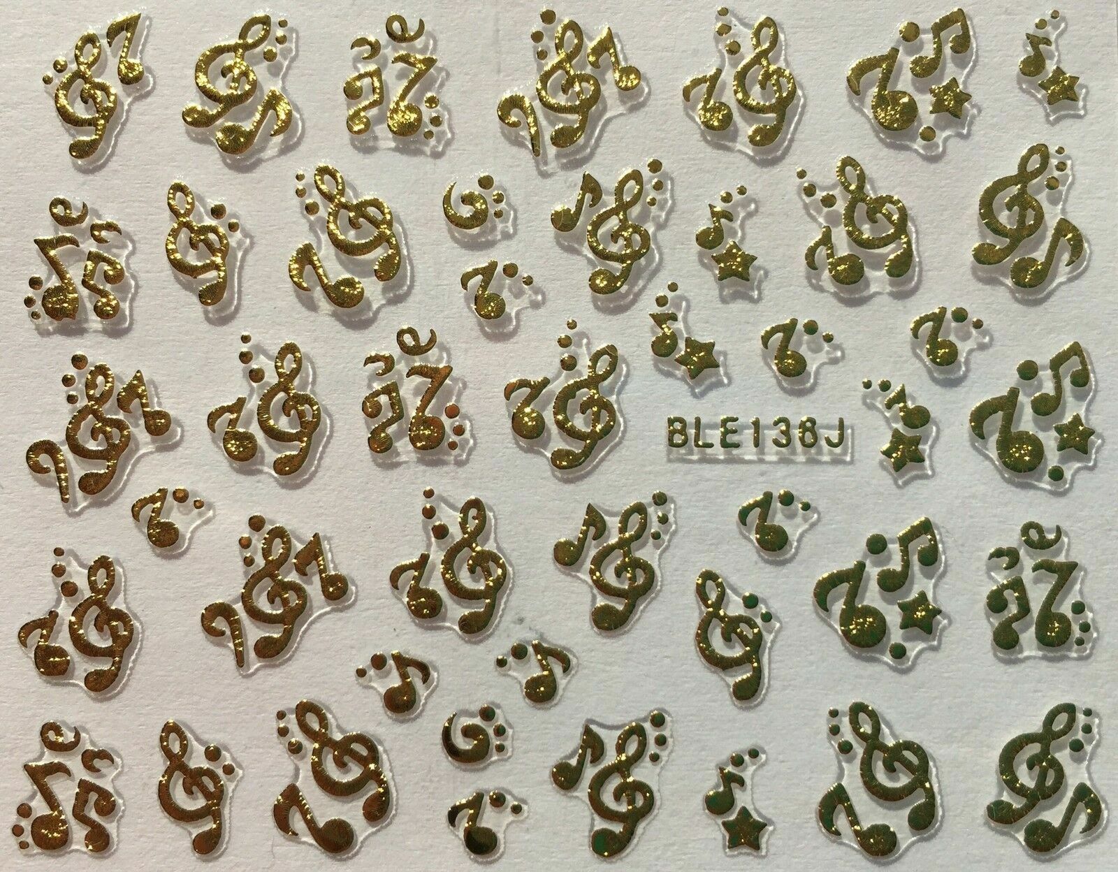 Nail Art 3D Decal Stickers Music Notes Metallic Gold BLE136J