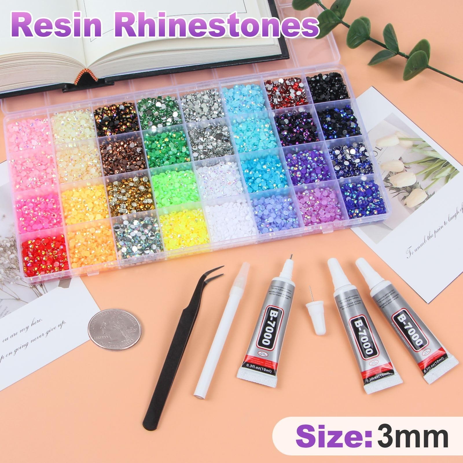 45000Pcs 32 Colors Jelly Resin Rhinestones for Bedazzling, 3mm Multicolor Fl