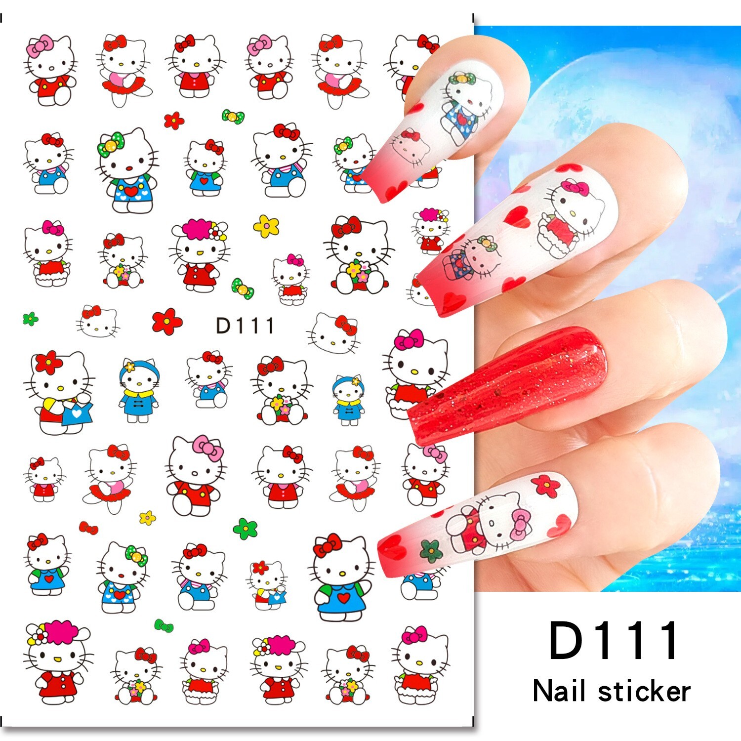 6Pcs Set Nail Art Stickers Sanrio Anime Manicure Cartoon Hello Kitty Peel NH27