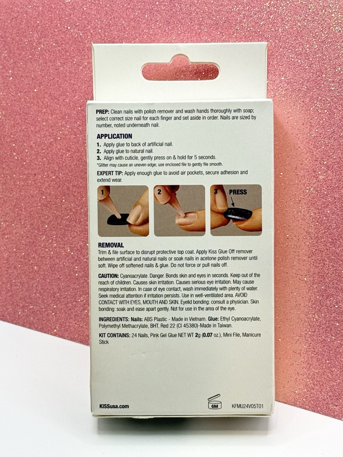 Kiss Gel Fantasy Almond Blue Glitter Medium Press-On Nails Manicure 78420