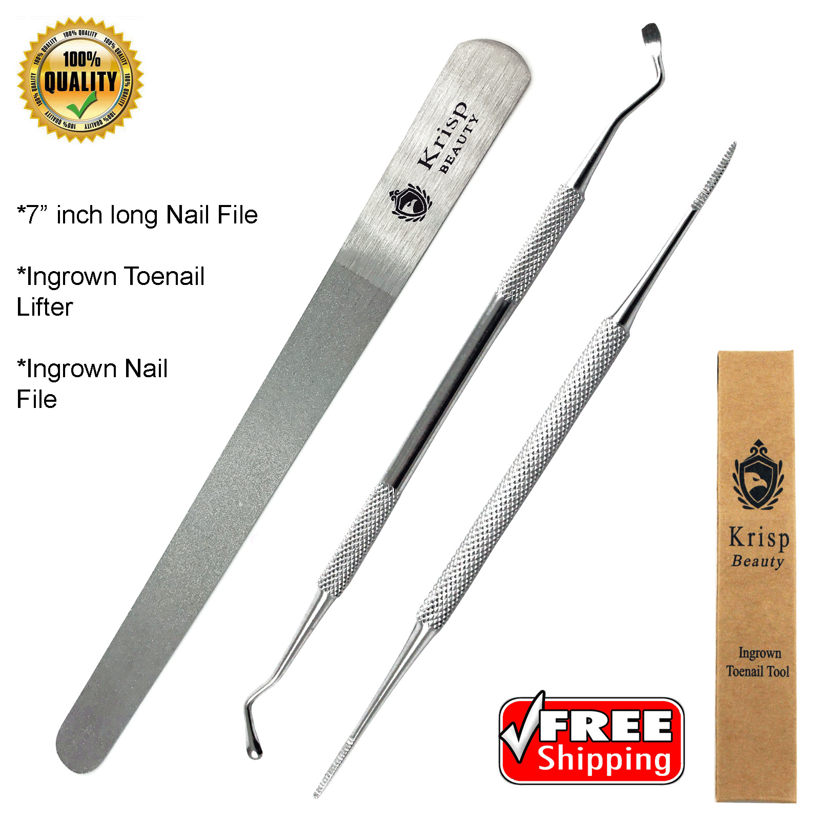 STAINLESS STEEL INGROWN TOENAIL LIFTER NAIL FILE PEDICURE PODIATRIST TOOLS SET