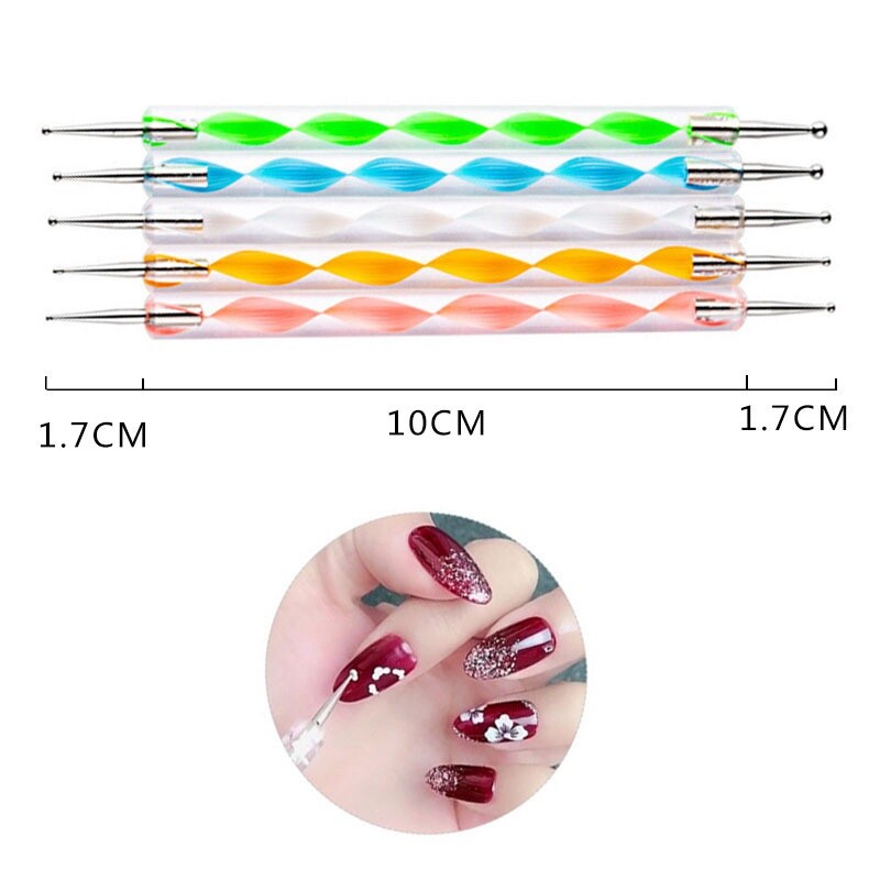 Marbleizing Nail 5x Set Manicure Pen Tool Painting Pen Crystal Art Dotting Kit