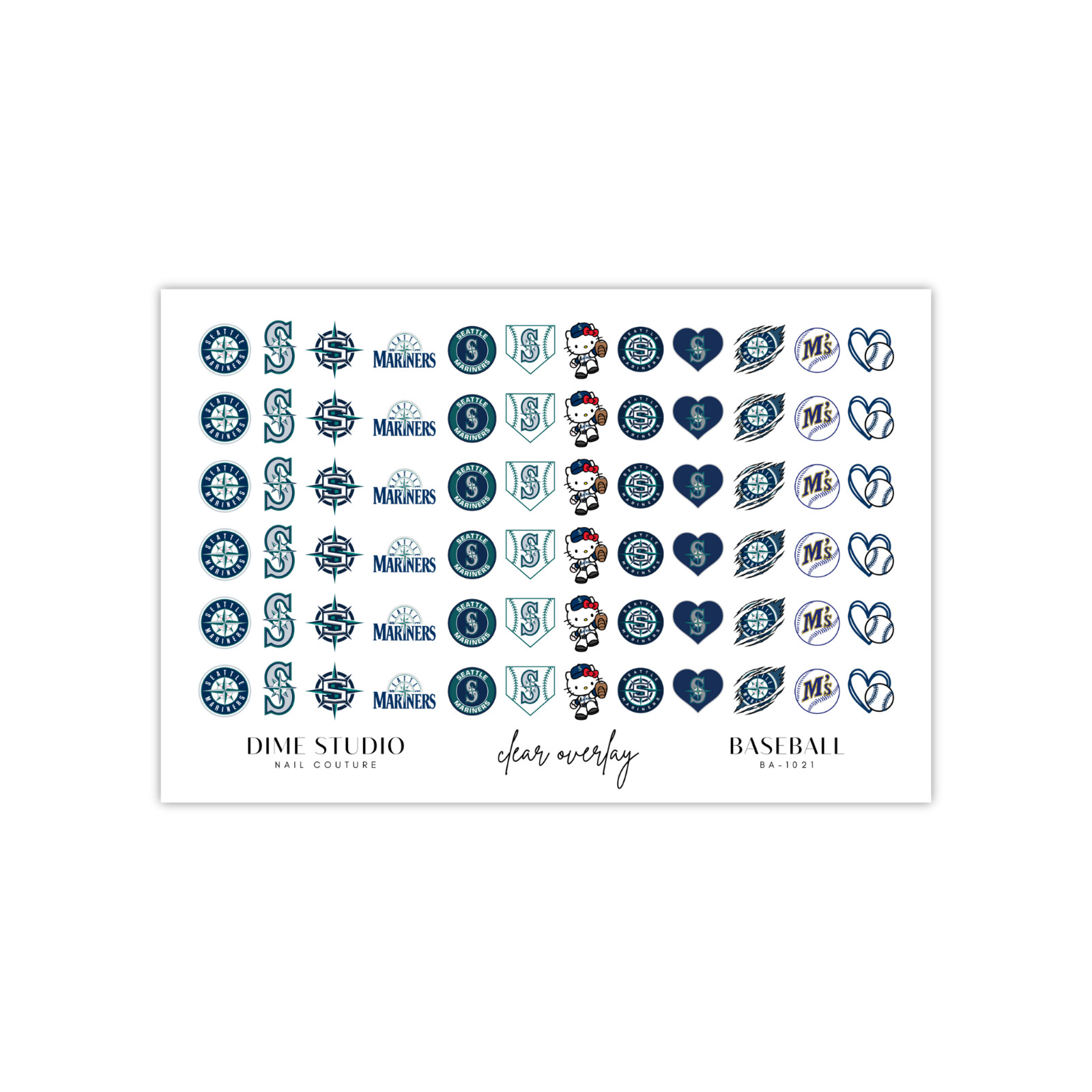 Seattle Mariners Baseball Nail Decals Water Transfer Clear Overlay