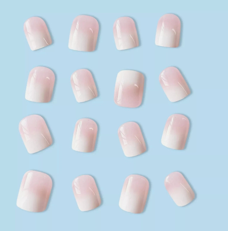 WAFOLOZE Nails Press onsWhite Ombre Short Square Press on Nails Fake Nails Gl…