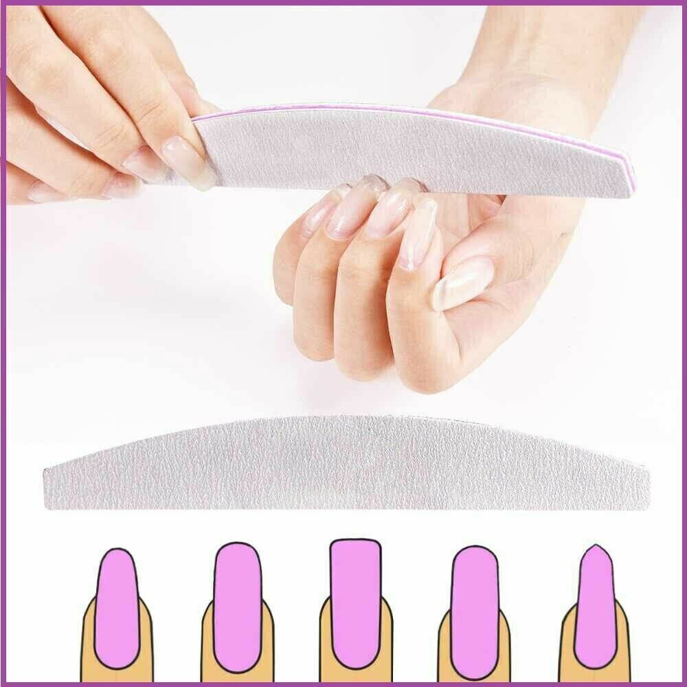 NAIL FILES DOUBLE SIDED PROFESSIONAL QUALITY HALF MOON EMERY grit 180/100/240