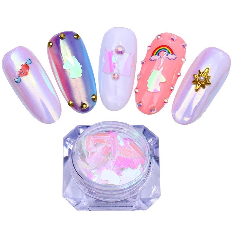 UNICORN SEQUINS AB Colour Flakes Nail Art Glitter Shape Decoration Iridescent UK