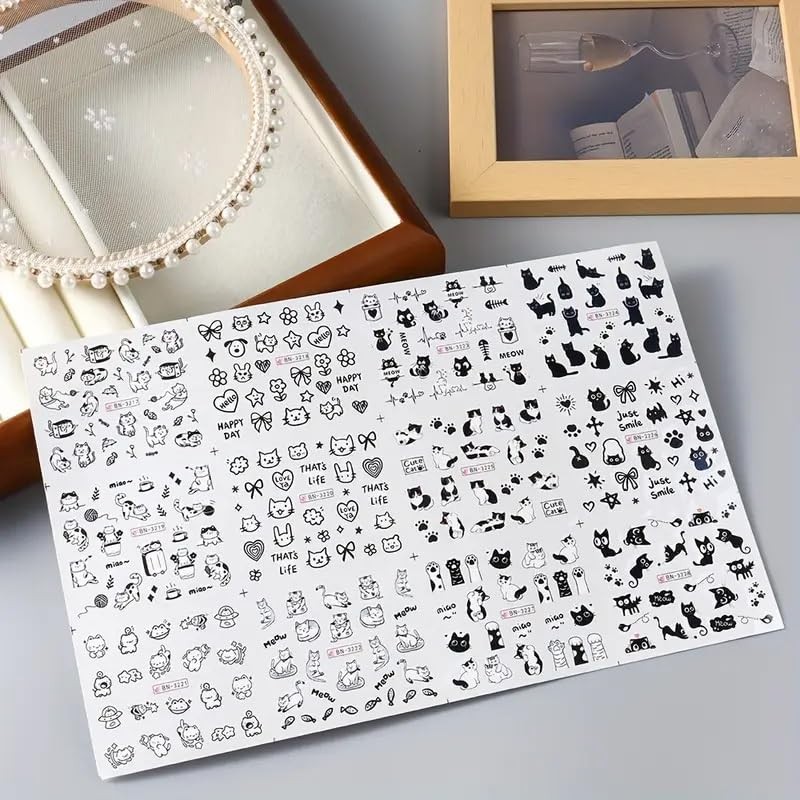 Cute Cat Nail Art Stickers Black Cats Water Transfer Nail Stickers Cat Style-4