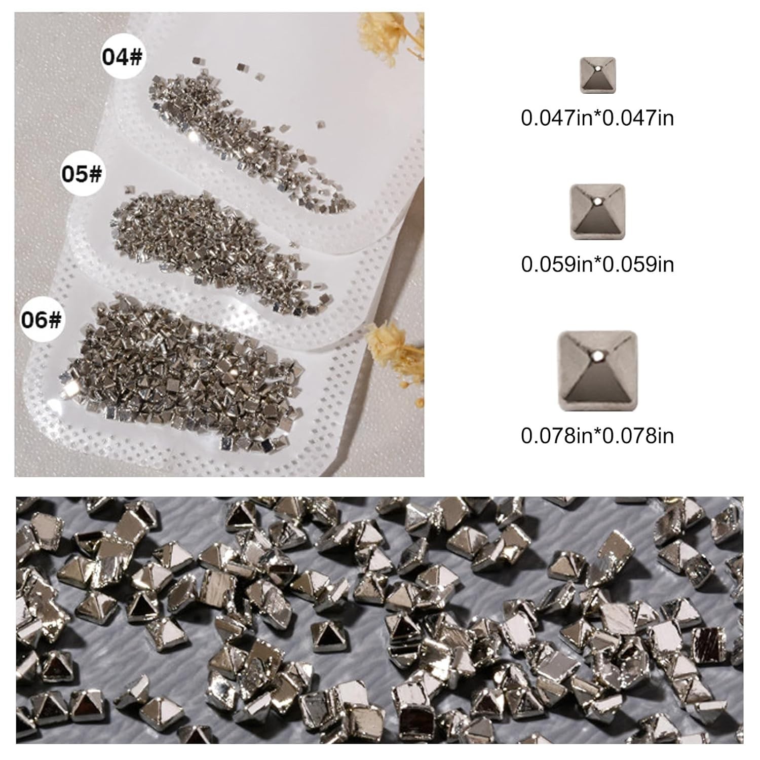 Reusable Silver Pyramid Nail Studs 600 Count for Creative Nail Art Projects