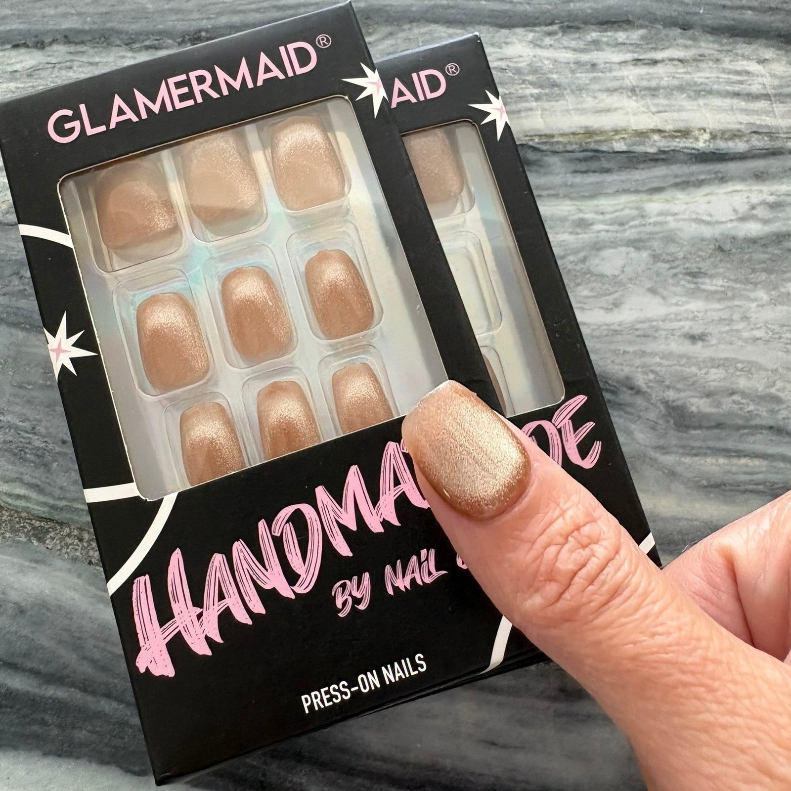 Glamermaid Handmade Press On Nails 2 Sets Champagne Gold Cat Eye Gel M302010422A