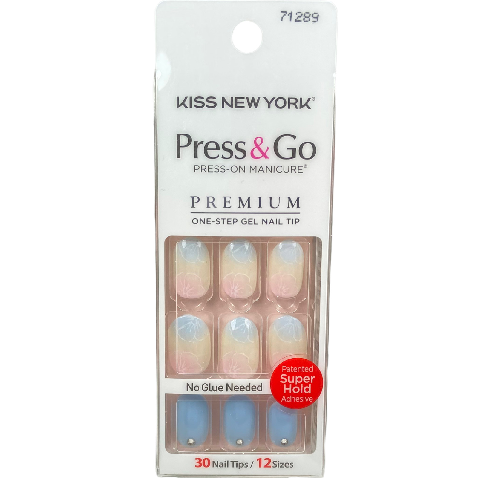 NEW Kiss Nails Impress Press On Manicure Short Gel Oval Blue White Pink Floral