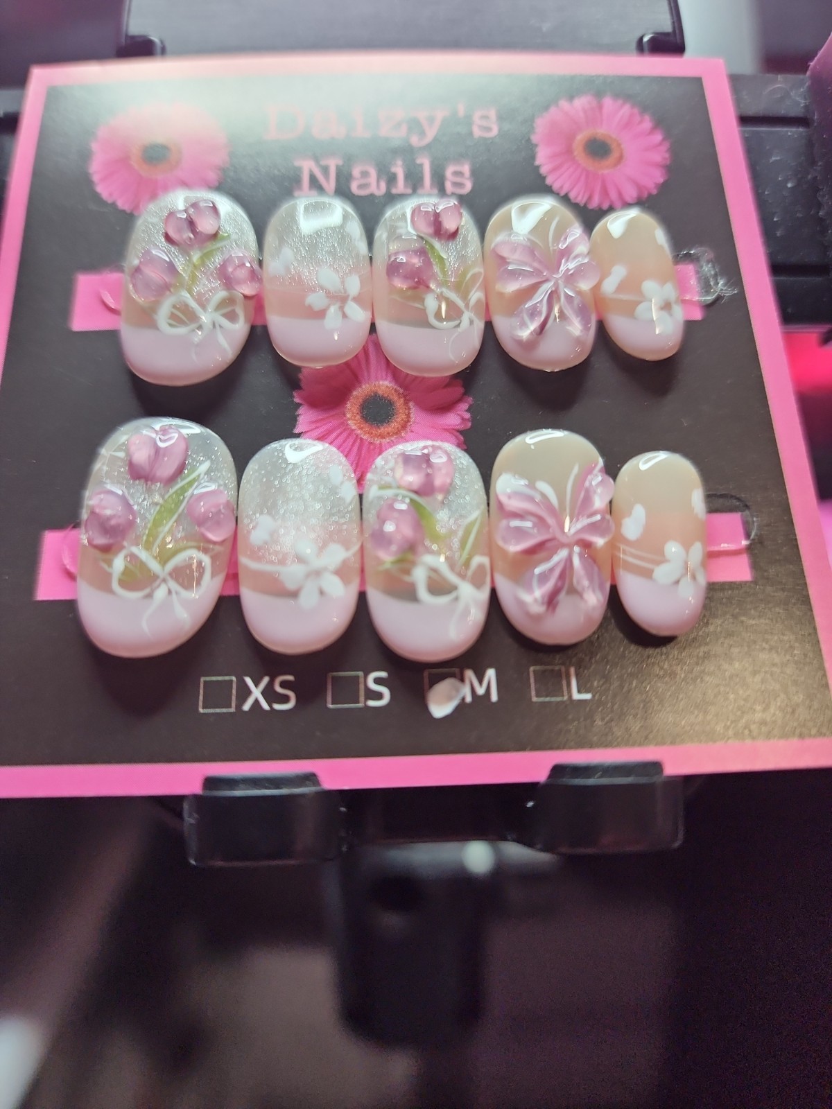Medium Size Press-on Nail 10Pc Set Handmade Oval Purple Tullip 2.0 Cm Length