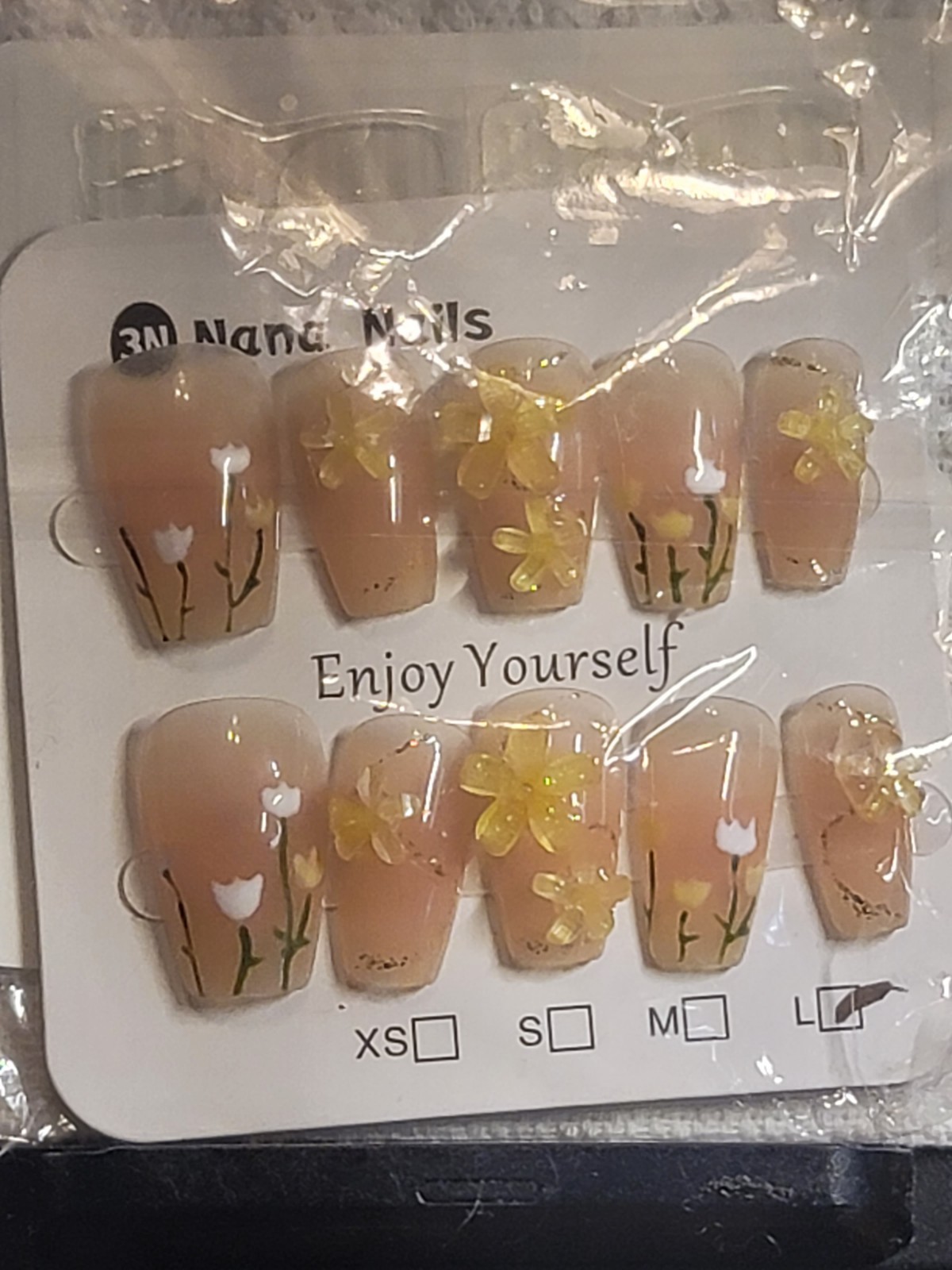 Handmade 10 PC Set Nails Medium Square Floral 3d Peach Ombre