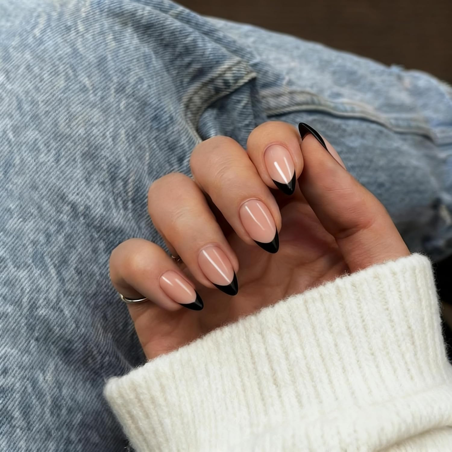 French Tip Press on Nails Short Square, Lime Green French Tip Nails with Natural