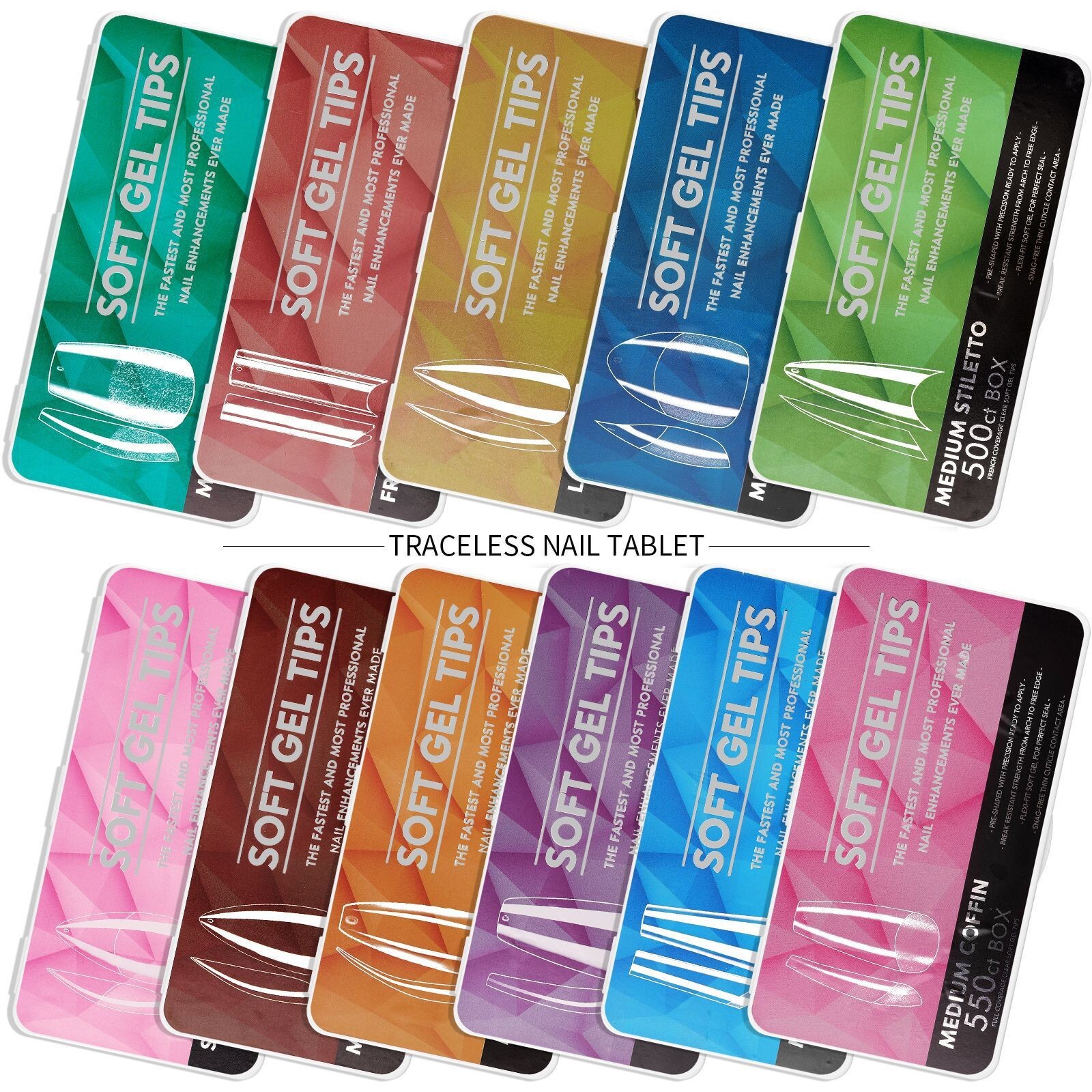 550Pcs/Box Coffin Nail Art Tips Stiletto Almond Ballerina Shape Fake False Nails