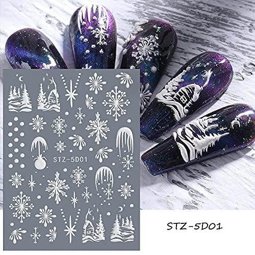 Snowflake Nail Art Sticker Decals 5D Embossed Christmas 4pcs Snowflakes a